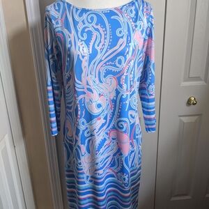 Tango Mango Women's Multi Color Tropical Dress 3/4 Sleeve Medium